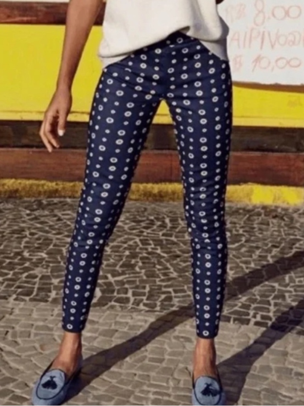 J. Crew Minnie Skinny Ankle Pant Size 8 Foulard Print Navy Blue Stretch Preppy